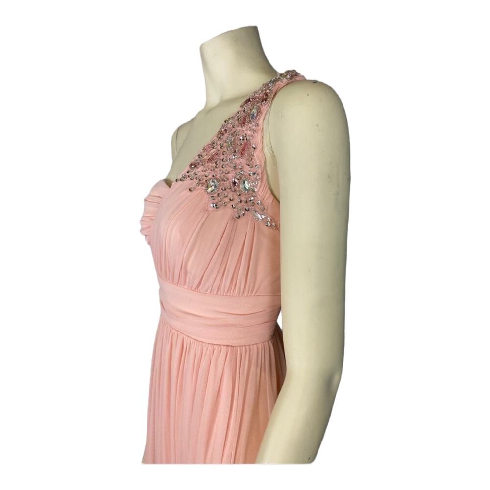 B. DARLIN Pale Peach Sequin & Chiffon one shoulder Gown size 3/4 - Picture 7 of 12